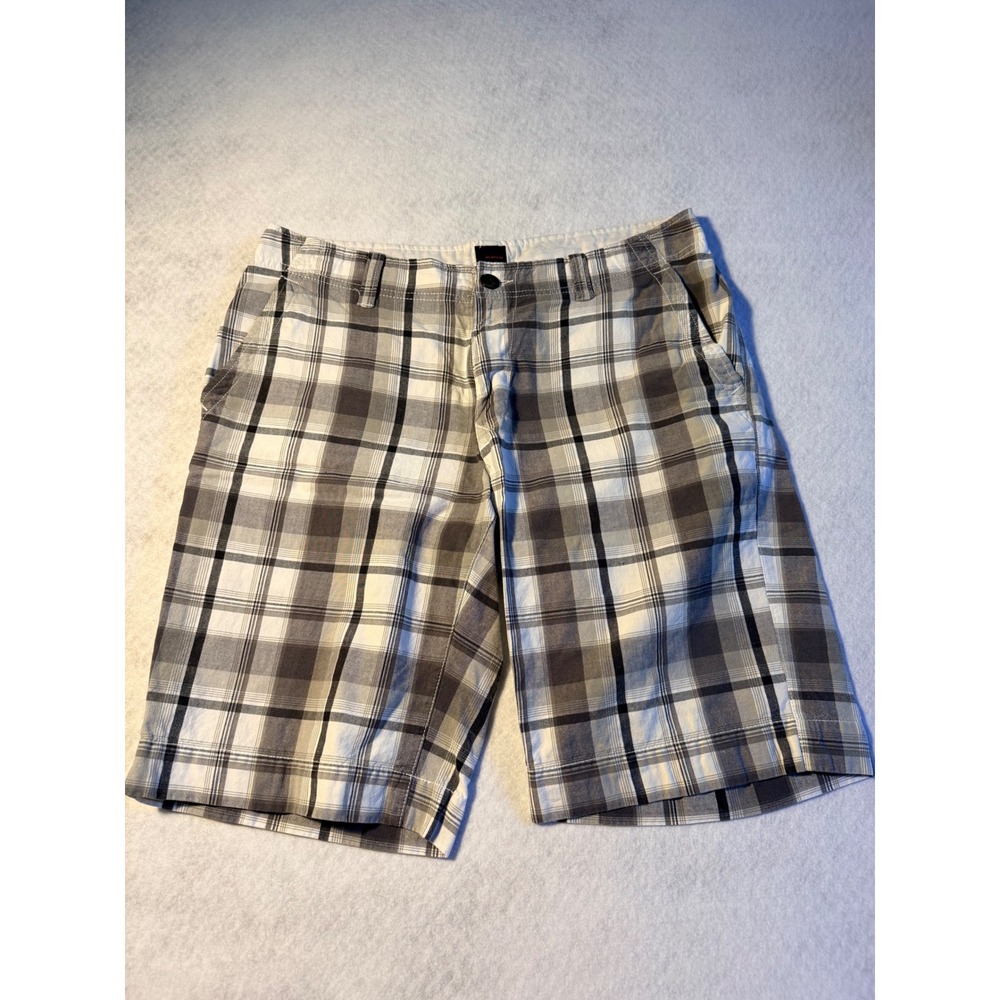 J. Ferrar Modern Fit Plaid Shorts Grey Black White Cotton Mens 32